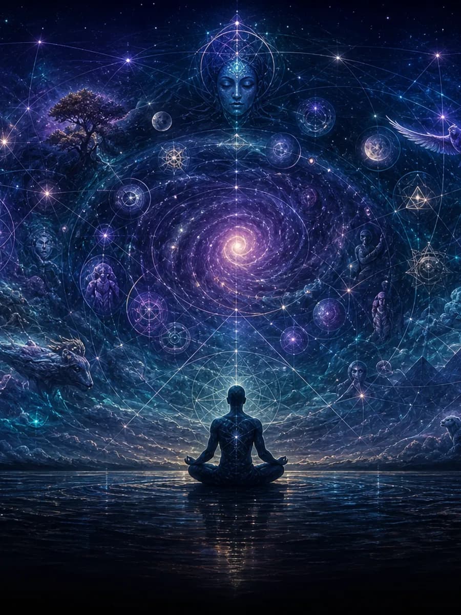 AI dream analysis art with eye and sacred geometry