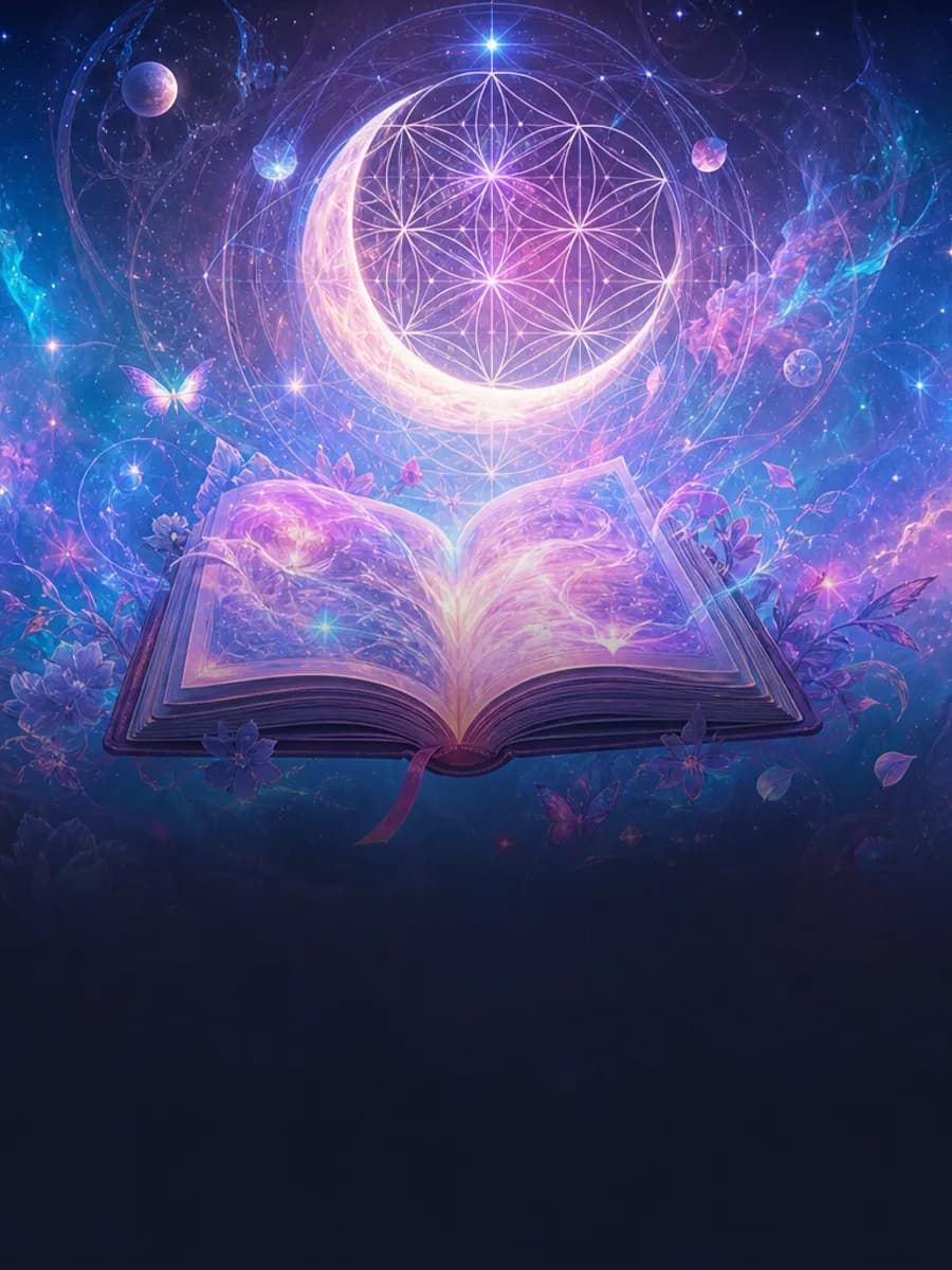Psychedelic dream journal art with moon and sacred geometry
