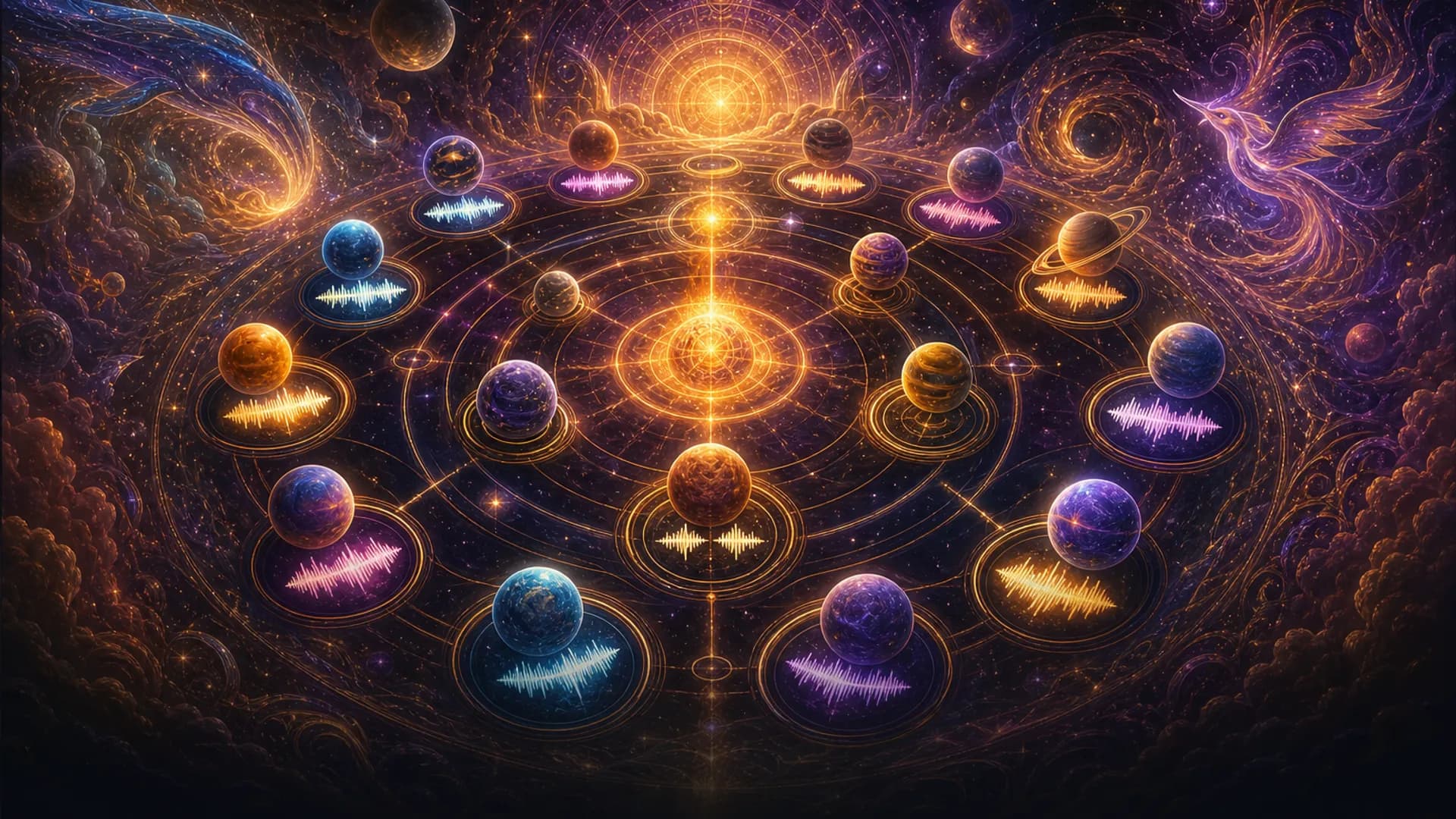 Planet resonance game scene from Mercury 91, a playful cosmic upgrade ritual