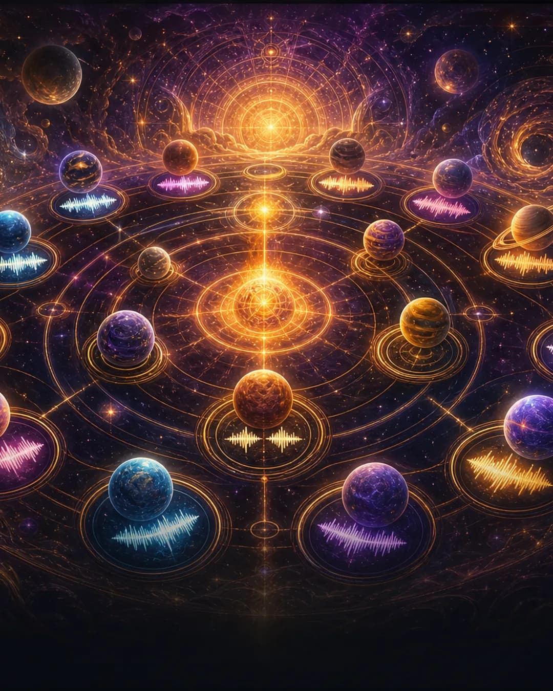 Planet resonance game scene from Mercury 91, a playful cosmic upgrade ritual